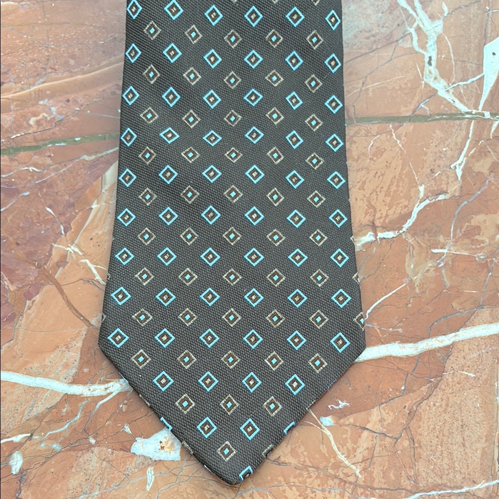 Elegant Brown and Blue Brooks Brothers Geometric Pattern Tie